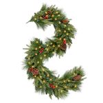 WBHome Pre-lit 6 Feet/72 Inch Christmas Garland with 50 LED Lights, with Pinecones and Red Berries Holiday Decorations, Battery Operated (Batteries NOT Included)