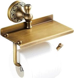 Toilet Paper Holder with Phone Shelf, Bathroom Toilet Paper Roll Holder Antique Bronze Brass Wall Mounted Bathroom Hardware Accessories,Pattern Carving Design
