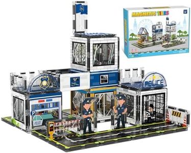 AFUNX Magnetic Tiles, 50PCS Police Station Theme Building Blocks Set, Magnet Building Blocks and STEM Preschool Toys for Toddlers Kids Ages 3-5 5-7 8-10
