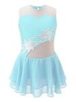 Jowowha Roller Ice Skating Skirt Costume Girls Competition Figure Skating Dress Rhythmic Gymnastics Ballet Dance Leotards Dress G1217SkyBlue 15-16 Years