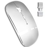 QYFP Bluetooth Wireless Mouse for MacBook Air Mac Pro Laptop Computer iPad PC Optical Rechargeable Silent Mouse with Dual Mode Switch Mouse Bluetooth 5.2/3.0 and 2.4GHz USB Type-C Receiver,Silver