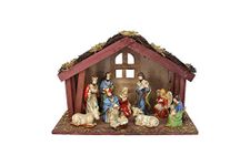 11 Piece Ceramic Nativity with Wooden Stable by Gisela