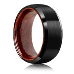 JEWPER Tungsten Rings for Men Womens 8mm Black Silver Fashion Promise Wedding Band Carbide Inner Hole Inlaid Whiskey Barrel Wood Chamfer Frosted Matte Finish Edge Comfort Fit size 7-12, 6.5, Wood, No