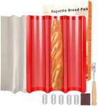 Barlket Baguette Pan Nonstick Bread Pan, 3 Wave French Baguette Tray Perforated, 15x11 Inch, Oven Safe Thicked Baking Tools Kit, Red