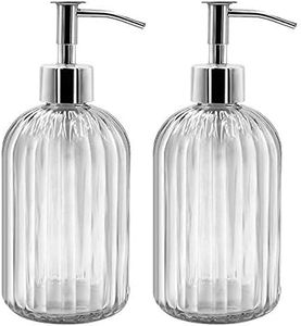 2 pack de bouteilles distributeur de savon en verre avec pompe, 14 oz de bouteille distributeur de liquide pour la main rechargeable pour la salle de bain, le comptoir, la cuisine, la buanderie
