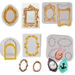 6 PCS Vintage Frame Silicone Mold, Baroque Style Silicone Fondant Cake Decorating Mould, 3D Curlicues Scroll Lace Photo Frame Silicone Molds for Sugar Gum Paste Chocolate Cookies Resin Polymer Clay