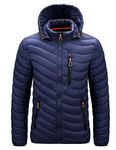 Panegy Men's Casual Winter Down Jacket Warm Lightweight Outdoor Down Jacket with Detachable Hood Navy Blue D Size M