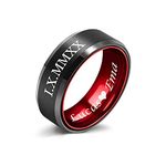 LerchPhi Rings for Men Fashion Custom Tungsten Carbide Wedding Bands Black and Red Promise Rings for Him Engraved Name Comfort Fit 8mm Size 10