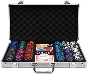 Casino Poker Chips Set, 300PCS 14 Gram 8 Colors Blinds Denomination Casino Chips Poker Set with Aluminum Travel Case,6 Buttons, 2 Decks of Cards, 5 Dice, for Texas Holdem Blackjack Gambling