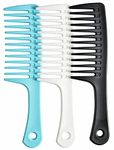 3 Pieces Wide Tooth Detangling Large Comb for Women Shower Wet Dry Curly Long Thick Hair (Blue White Black)