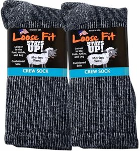 Loose Fit Stays Up Marled Merino Wool Men's and Women's Sock 2 Pack (Medium Green Label, Navy Marled)