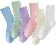 Flydo 6 Pack Crew Socks for Women Cotton Socks Cute Casual Athletic Socks Soft Womens Socks Aesthetic Socks, 6 Pack Multicolor3, 5-9