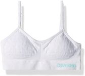 Calvin Klein Girls' Seamless Wirefree Comfort Bralette Bra, Soft Crop - White with Blue Logo, 7-8