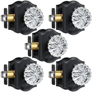 Calzibeno Black Crystal Door Knobs Interior, 5 Pack Antique Glass Knobs with Lock for Privacy Use for Bedroom