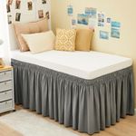 RIMELA Dorm Bed Skirt Twin XL 22 Inch Drop, Extra Long Wrap Around Elastic Bed Skirts Easy to Put On Twin Size Dust Ruffle, Grey Bedskirt for Adjustable Bed Base Solid Silky Fabric Machine Washable