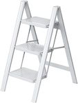 3 Step Ladder, MOTYYA Folding Step Stool with Wide Anti-Slip Pedal, Aluminum Lightweight Portable Step Stools for Adults, 330 IBS Capacity Multi-Use Ladder for Home and Kitchen, White