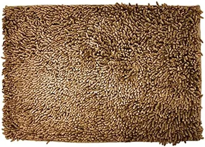 DaDa Bedding Shaggy Cotton Chenille Noodle Bath Mat - Solid Minimal Color Contemporary Soft Area Carpet Rug - Dark Coffee Brown - 31" x 96"