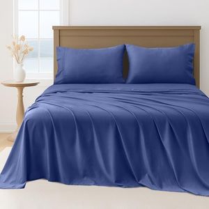 LINENOVA Hotel Quality Queen Bed Sheet Set – 4 Piece 2000TC Ultra Soft Durable Brushed Microfibre – 40cm Deep Pocket Fitted Sheet, Flat Sheet & 2 Pillowcases – Wrinkle-Free & Easy Care – Navy