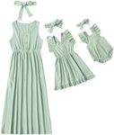 IFFEI Mommy and Me Dresses Matching Set Sleeveless Outfits with Poeckets and Headband 8-9Y Green Mint