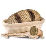 Oval Proofing Basket, 35 cm, Set with Brush, Linen Cloth and Bread Bag, 1.2 kg, Made from Sustainable Rattan, for Baking Bread, Bread Baking Accessories