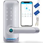 KUCACCI Smart Locks for Front Door, Smart Lock, Fingerprint Door Lock, Keyless Entry Door Lock with Handle, Door Locks with Keypads, Biometric Door Lock, Smart Home Door Lock Security(Silver)