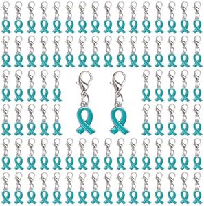 CRAFFANCY 100 colgantes de cinta verde azulado con cierres, de aleación de concienciación sobre el cáncer de ovario para hacer joyas