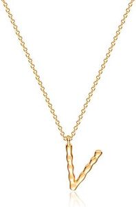 MEVECCO Gold Dainty Initial Necklace 18K Gold Plated Large Big Letters Pendant Necklace Hammered Script Name Monogram Necklaces Personalized Alphabet Letter Pendant for Women, Metal, Cubic Zirconia