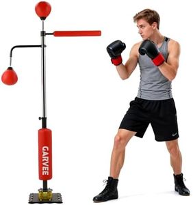 3-in-1 Adjustable Height Boxing Punching Bag Stand, with Speed Ball & Rotating Bar, Suction Base, for Home Gym Training, Red