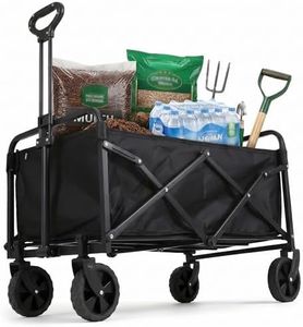 Heavy Duty Folding Wagon Cart 150KG Capacity, Collapsible Garden Trolley with Adjustable Handle & 360° Wheels, Portable Beach Cart for Camping Shopping Outdoor - 70x46x47cm Black