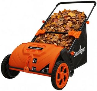 Grasstigon 21-Inch Manual Push Lawn Sweeper, Leaf Collector for Grass Clippings, Leaves & Debris, Leaf Picker Upper with Large 3.64 ft³ Hopper, Durable Wheels, Orange & Black