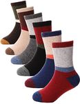 Wool Socks for Kids Toddlers Boys Girls Hiking Winter Warm Thick Thermal Heavy Stocking Stuffers for Kids Boot Crew Cozy Cabin Gift Socks 6 Pack(Stripes B,4-7 Y)