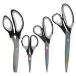 BambooMN Titanium Softgrip Scissors Set - Pinking, Sewing, Arts, Crafts, Office - 1 Set of 4 - Black