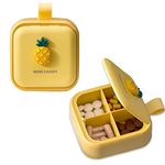 Cute Pill Organizer, Small Pill Box for Purse Pocket, Travel Portable Square Medicine Organizer Case for Carrying Out Pills Fish Oil Vitamin, Pill Container- Yellow