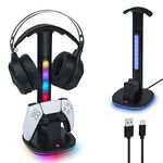 Mcbazel RGB Headset and Controller Stand with Charging Station for PS5/PS5 Edge Controller,RGB Gaming Headset Stand with PS5 Controller Charging Station-Black