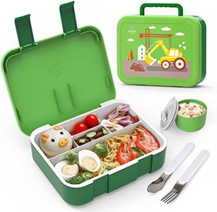 Lehoo Castle Bento Lunch Box, Kids Lunch Box, BPA Free Lunch Containers 1250ml with 3 Layers 5 Compartments, Stainless Steel Fork Spoon, Leak-Proof Design, Dishwasher Microwave Safe (Vehicle)