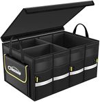 Oasser Car Trunk Organizer, Collapsible Waterproof Multi Compartments Car Storage Organizer with Foldable Cover Reflective Strip (Standard, Black)