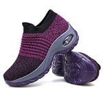 Women's Walking Shoes Sock Sneakers - Mesh Slip On Air Cushion Lady Girls Modern Jazz Dance Easy Shoes Platform Loafer Purple 6 UK