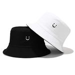 Umeepar Reversible Embroidered Bucket Hat Packable Beach Sun Hat for Women Men (Smile Face White/Black)