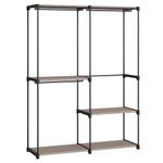 SONGMICS Clothes Wardrobe, Portable Closet, Clothes Garment Rack, 138 x 43 x 182 cm, 3 Hanging Rods and Shelves, Large Capacity for Bedroom, Living Room, Laundry Room, Taupe RYG025R02