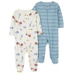 TuddyBuddy 100% Cotton Multi Color Romper Sleepsuit/Romper/Jumpsuit for Baby Boy & Baby Girl (6 Months-9 Months, Pack of 2 - Lions AOP & Blue Stripes)