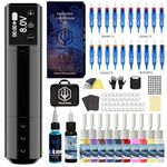 Tattoo Pen kit, Tattoo Kit with 20 PCS Tattoo Cartridge Machine, Tattoo Pen with 1500mAh Capacity Wireless Power, Tattoo kit with Japan Coreless Motor Digital Display for Tattoo Equipment Supply（125）