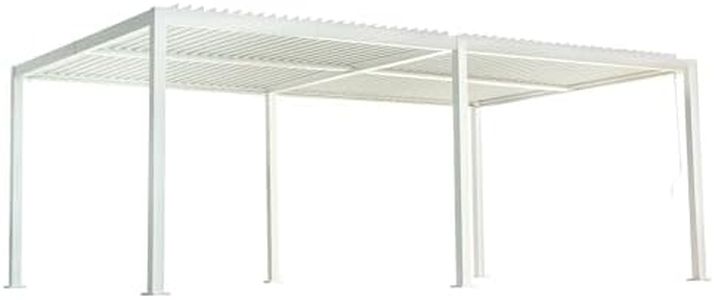 Kozyard 12ft x 20ft Outdoor Louvered Pergola Sun Shade Aluminum Pergola Rainproof Gazebo with Adjustable Roof for Outdoor Deck Patio Garden Yard (White)