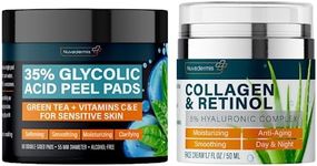 Collagen and Retinol Cream & 35% Glycolic Acid Pads - Face Moisturizer - Night & Day Cream - Anti Aging & Anti Wrinkle Lotion - Exfoliating Facial Peel Wipes - 60 Double-Side Pads