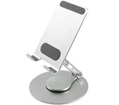 Hiker S11 Universal Adjustable Cell Phone Stand Holder, 360° Rotating Foldable and Portable Aluminium Desk Mount Mobile Stand, Compatible with All Smartphones and Tablets (Silver)