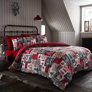 Christmas Patchwork Red UK Double/AU Full Reversible Duvet Cover Bedding Set