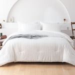 WARMDERN White Comforter Set King Size Soft Bedding Sets Boho Striped Pattern Comforter Set Lightweight Comforter for All Season Down Alternative Comforter Bed in A Bag 7 Piece(King, White)