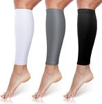 3 Pairs Calf Compression Sleeves for Men And Women Football Leg Sleeve Footless Compression Sock for Running Athlete Cycling (Black, White, Gray, Medium)