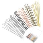 600Pcs Head Pins for Jewelry Making, Mabor Open Eye Pins for Jewellery Making 50 mm Metal Colored Straight Eyepins for DIY Craft Earring Bracelet Necklace Pendant Supplies
