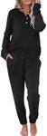 Ekouaer Womens Pajamas Long Sleeve Jogger Sets Comfy Pjs Soft Loungewear 2 Piece Lounge Sets with Pockets S-XXL, Black, XX-Large