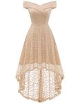 HomRain Women Off The Shoulder Dress High-Low Lace Dress for Wedding Elegant Ball Gown Swing Dress，Champagne M